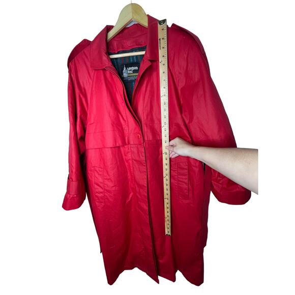 NEW! London Fog 14 Classic $249 Waxed Canvas Trench Coat Long Rain Jacket Red - Picture 12 of 14